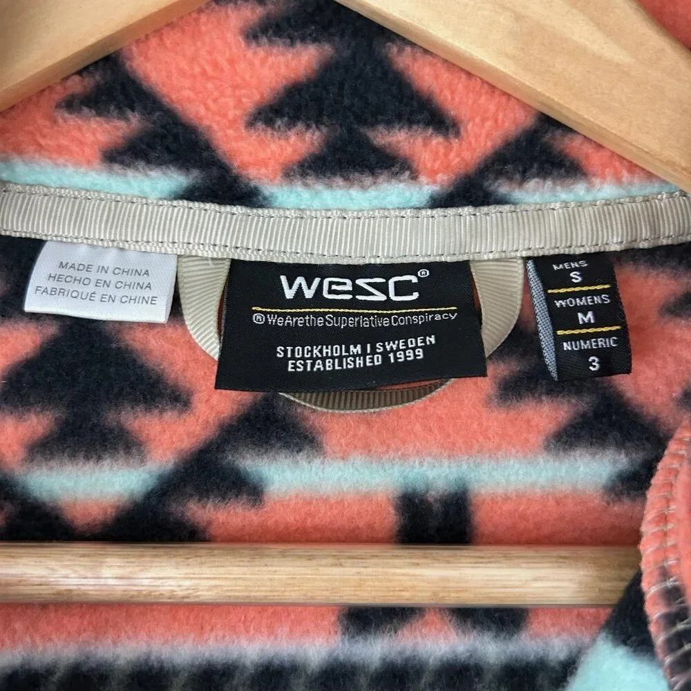 WESC‎ Jacket Mens Sm Womens M Moritz Aztec Fleece Full Zip Black Coral Western